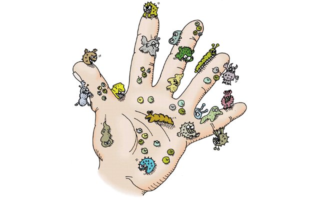 main infectée d'agents pathogènes